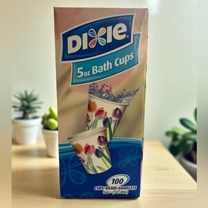 Dixie ROSY WATERCOLOR 100 5 Oz Bath Cups Disposable 2006 Prop Vtg Tulips NOS USA